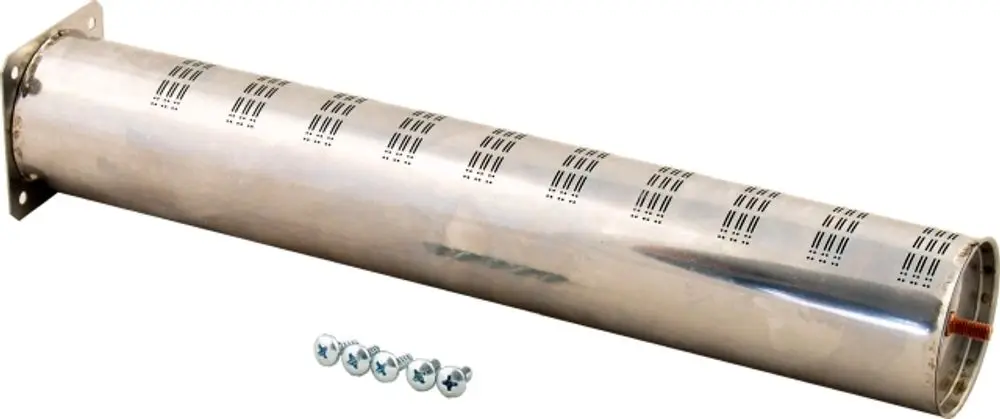 Edelstahlrohr mit perforierter Oberfläche und Schrauben, geeignet für Anwendungen von Wolf, zur Montage in Heizsystemen oder Brennersystemen.